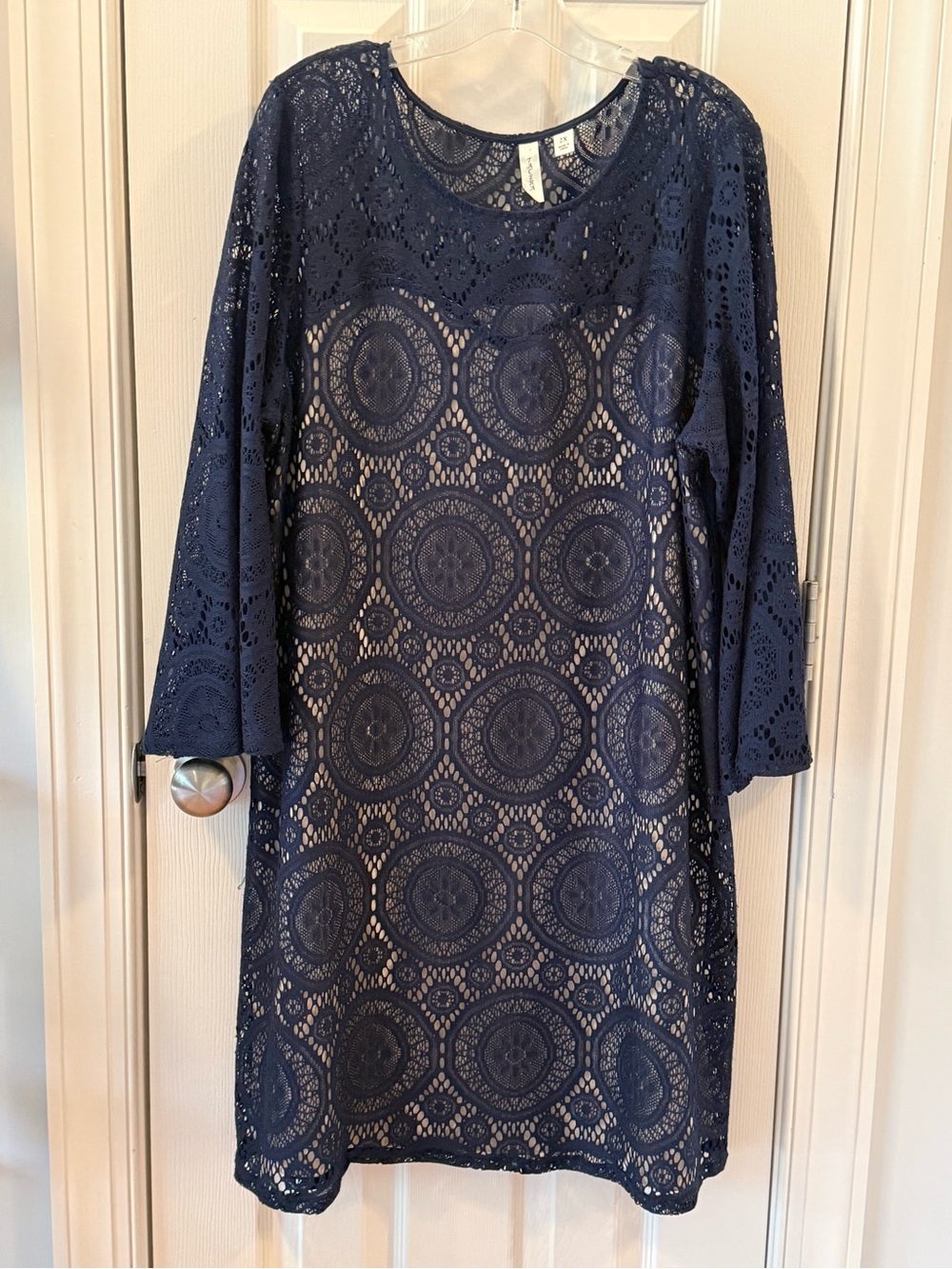 Tacera Navy Blue Lace Overlay Dress | 2X | Wedding Guest | Formal | Fall | Like